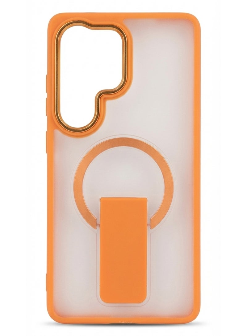 CATANES Magnetic Ring Kickstand Case for Galaxy S26 Ultra – Frosted Protective Back with Grip Holder - Orange - Image 3